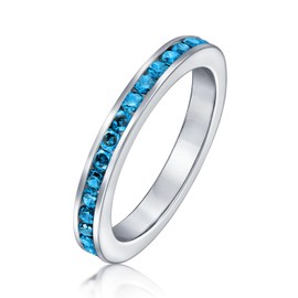 London Blue Cubic Zirconia Stackable CZ Channel Set Eternity Band Ring For Women Simulated Topaz .925 Sterling Silver