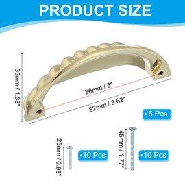 PATIKIL 5 Pcs Cabinet Cup Pulls 3" (76mm) Hole Center Vintage Drawer Handles Knobs Furniture Handle for Kitchen Dresser Hardware, Gold