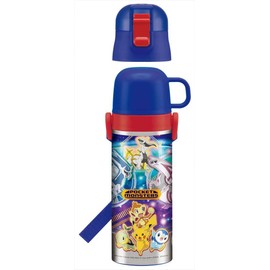 Skater SKDC4-A Children's 2-Way Stainless Steel Water Bottle with Cup, 15.2 fl oz (430 ml), Pokémon, 22, Boys