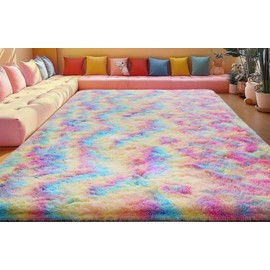 IR Imperial Rooms 3x5 Rugs for Living Room Machine Washable, Fluffy Shag Rainbow Colorful Rugs for Bedroom Girls, Non Slip Floor Carpet for Kids Room, Preppy Dorm, Nursery Room, Home Decor Aesthetic