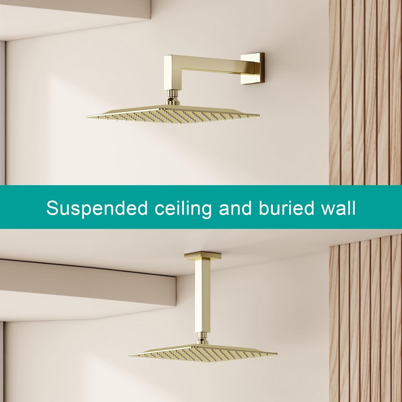 AULEEND Square Rain Shower Head, High Flow Stainless Steel,Work with