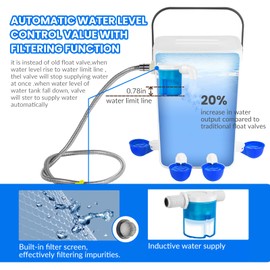 KONIDUN Automatic Chicken Waterer Set with Filtering Function, 3 Gallons Poultry Waterer Dispenser with 6.56Ft Stainless Steel Hose, 4 Chicken Water Cups, Nipple Kits for Chicks, Duck, Goose, Turkey