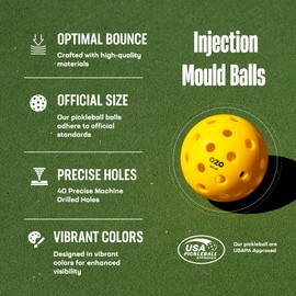 OZO Pickleball - Set of 36 Outdoor Balls, 40 Holes, Injection Mould