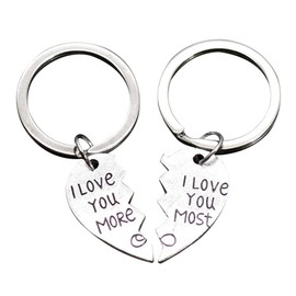JK Home 2pcs I Love You More/Most Couples Gifts Key Chain Set - Stainless Steel Anniversary Wedding Keyring - Funny Gifts for Husband Wife Boyfriend Girlfriend Keychain Lover Christmas Valentines Day