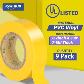 KIWIHUB Yellow Electrical Tape, UL Approved, 9 Pack 0.7in X 33ft, Industrial Grade Vinyl Electrical Insulating Tape, Electric Tape for Improvement Electrical Equipment