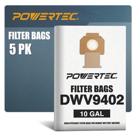 POWERTEC Shop Vacuum Bags 5PK for DeWalt DWV9402 Vacuum Bag, Replacement Fleece Filter Bags for DeWalt DWV012, DWV010, DWV015 8 & 10 Gal Wet/Dry Vac, Shop Vacuum Accessories for DeWalt (75029)