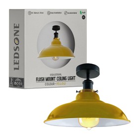 LEDSone Industrial Vintage Semi Flush-Mounted Ceiling Light Metal Bowl Shape Downlight Red Lampshade Living Room Indoor Decoration E27 Base (Yellow)