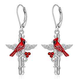 Cardinal Earrings for Women Cardinal Appear When Angels Are Near Red Bird Dangle Earrings Sterling Silver Cross Leverback Jewelry Memorial Gifts for Loss of Loved One