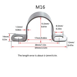 SHUNCHG 10pcs 16mm Pipe Clips U-Shaped Clamps 304 Stainless Steel, 2 Hole Heavy Duty Brackets for Water Pipes, Gas Lines,Plumbing and Cables Fixing