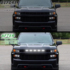 LED Front Grille Lights for 2019 Silverado 1500 Accessories 2020 2021 Grill Lights for Custom Trail Boss WT (White,5PCS)
