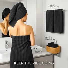 Towelogy® Luxury Towel Bale Set | Premium Blend of 60% Bamboo and 40% Cotton | 2x Bath Towels, 2x Hand Towels, 2x Face Cloths | Super Soft, Quick Dry and Skin-Friendly Bathroom Towels (Black)