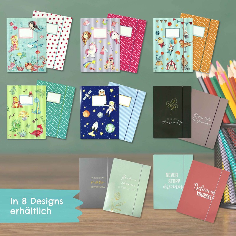 Papierdrachen 2 high-quality school folders for children, DIN A4, unicorn