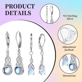 VARKAGE 2 Pairs of Earrings 925 Silver Hanging Fashion Moonstone Earrings Silver 925 with Pendant Women's Earrings, Stainless Steel, 1