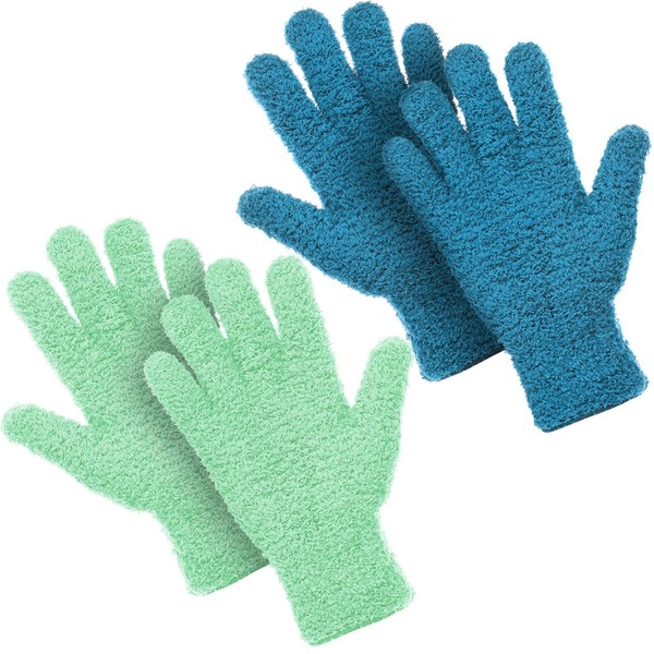2 Pairs Microfiber Auto Dusting Cleaning Gloves Washable Cleaning Mittens for Kitchen House Cleaning Cars Trucks Mirrors Lamps Blinds Dusting Cleaning (Blue, Grass Green)