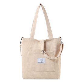 Makukke Women's Shoulder Bag, Cord Shoulder Bag, Handbag, Shopper for Office, School, Shopping, Travel, khaki