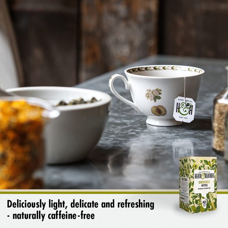 Heath & Heather Organic Nettle Teabags | Individually Wrapped Caffeine-Free
