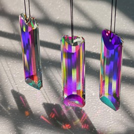 BAINESS Set 3 Crystal Sun Catcher Prisms, AB Colored Suncatcher Crystals Window Indoor Hanging Christmas Ornaments Rainbow Maker Prisms for Home Garden Decor