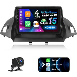 4G+64G Android 15 Car Stereo for Ford Escape Kuga 2013-2019 with Wireless CarPlay Android Auto,9 inch Touchscreen Car Radio Player with Mirror Link,WiFi/GPS Backup Camera,Bluetooth,FM/RDS,DSP,SWC