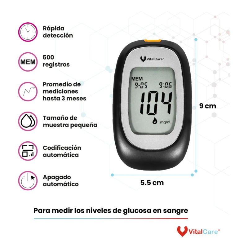 Kit Glucómetro 310 Vitalcare Con 50 Tiras + 100 Lancetas