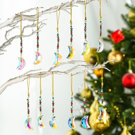 H&D HYALINE & DORA 12 Pcs Crystal Christams Ornaments AB Color Glass Prisms Christmas Tree Decorations Hanging Crystal Ornament for Xmas Themed Party Home Decor (Moon)