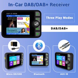 Inefala Digital Radio DAB DAB+ Adapter for Car Radio, 2.4 Inch LCD Display with Music Bluetooth + DAB/FM Transmitter + Aux-In/Out + TF Card Music Playback + Car Charger