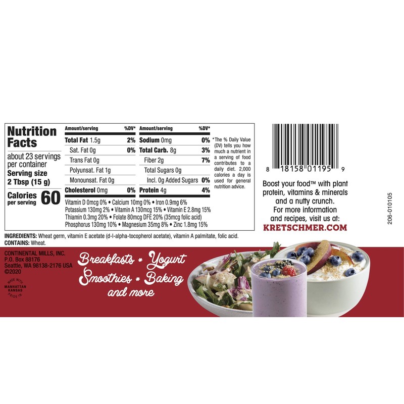 Kretschmer Original Toasted Wheat Germ, 12 Oz, 12Count