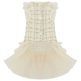 Elegant Dog Plaid Tulle Dress Puppy Skirts Cat Outfits Pet Winter Apparel Clothes for Small Medium Dogs Girl Costume Doggie Birthday Wedding Party Gown (White, M)