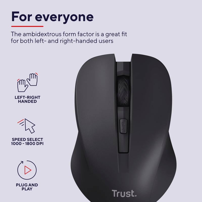 Trust Mydo Silent Wireless Mouse, 82% Recycled Plastics, 1000-1800 DPI,