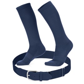 Youth Baseball Socks and Belt Set - Baseball or Softball Socks and Adjustable Belt (Small, Navy Blue)