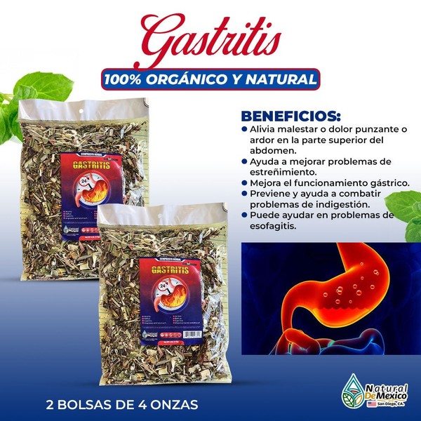 Natural de Mexico USA Gastritis Compuesto Herbal Tea 8 Oz-226gr.(2 de 4 oz) Antinflammatory Gastritis, H. Pylori