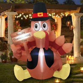 FUNPENY Thanksgiving Decoration Inflatable Turkey, 6FT Lighted Blow up Turkey Happy Thanksgiving Day, Thanksgiving Inflatables with LED Lights Yard Lawn Decor Display Autumn Outdoor Decoration