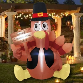 FUNPENY Thanksgiving Decoration Inflatable Turkey, 6FT Lighted Blow up Turkey Happy Thanksgiving Day, Thanksgiving Inflatables with LED Lights Yard Lawn Decor Display Autumn Outdoor Decoration