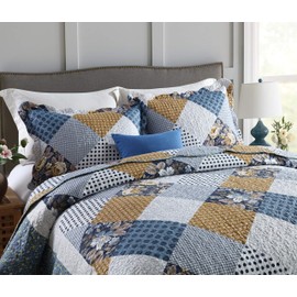 Travan 3-Piece Queen Quilt Sets with Shams Oversized Bedding Bedspread Reversible Soft Coverlet Set, Queen Size