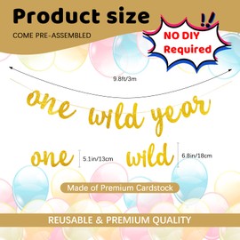 Wild One Birthday Decorations Gold Sparkle One Wild Year Banner Safari Wild One Banner Baby First 1st Birthday Photo Prop for Boys Girls Kids Jungle Animal Theme Party Supplies