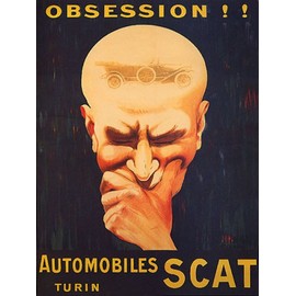 WONDERFULITEMS Obsession Automobiles SCAT Turin Italian CAR Man Thinking Italy Cappiello Vintage Poster REPRO