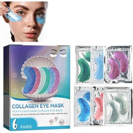 Bluemega Mascarillas para Ojos, 12 Unidades, Parches de Colágeno Marino | Reducir Arrugas, Reducir Ojos Hinchados, Reducir Ojeras, Hidratar el Rostro,