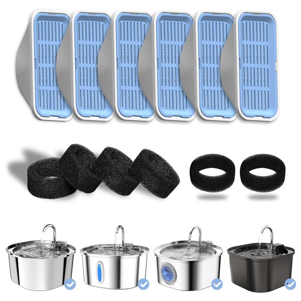 PEKTACO Cat Water Fountain Replacement Filters & Pre-Filter Sponges for