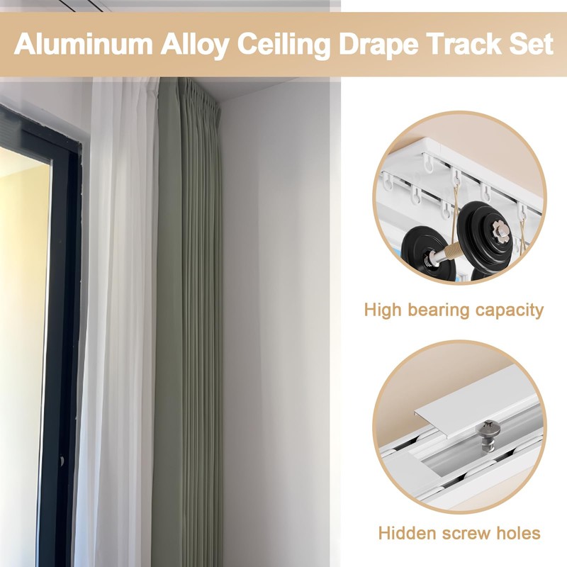 157.48in Double Row Curtain Tracks, Heavy Duty Drop Curtain Rails,