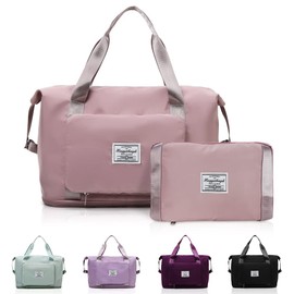 QLFJ-FurDec Large Capacity Foldable Travel Bag with Dry and Wet Separation, Foldable Expandable Lightweight Overnight Bags for Women, Waterproof Travel Bag, Cherry Blossom Powder, Foldable