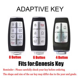 HIBEYO 6 Button Alloy Key Fob Cover for Hyundai Genesis GV80 GV90 G70 G80 G90 GV70 Key Smart Key Cover Accessories with Keychians for Genesis Key Holder-6 Button Black