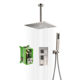 sumerain Shower System Brushed Nickel, Ceiling Mount Shower Faucet with Rough-in Valve, 8 Inches High Pressure Rain Shower Head