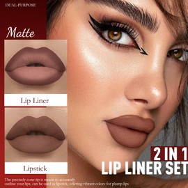 Wugbc Dark Brown Lip Liner Pencil 2 in 1 Matte Lipstick Creamy Gradient Lip Liner and Lipstick Lip Combo Silky Smooth Retractable Ombre Effect Cone Tip Crayon Form for Shaping & Sculpting Lips, 04#