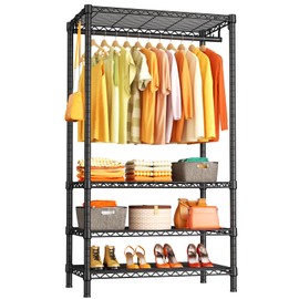 Ulif H4 Portable Closets, 4-Tier Metal Clothes Garment Rack for Bedroom and Cloakroom, Clothing Closet Storage and Organizer Wardrobe, 35.4" W x 14" D x 76.4" H, Black