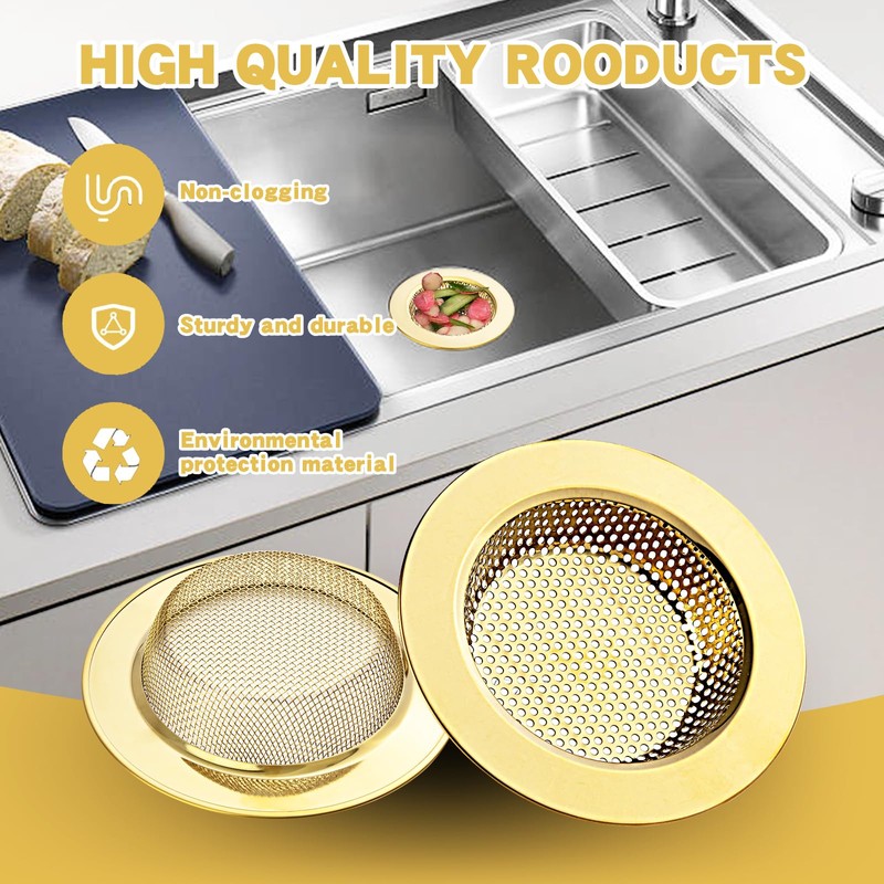 RQYEKDO Kitchen Sink Strainer Stainless Steel with Coarse Mesh &