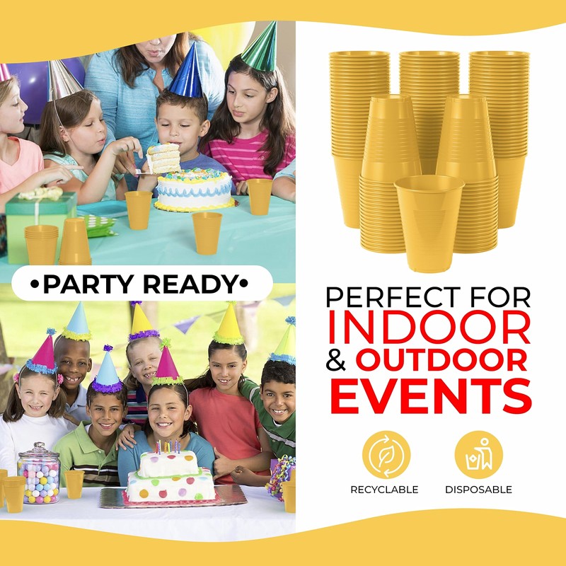 Yellow Disposable Plastic Cups - 100 Pack 12 Oz Plastic