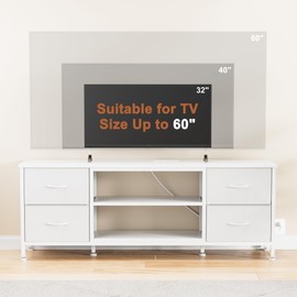 Lulive TV Stand Dresser for Bedroom, White Dresser TV Stand for 55" TV with Fabric Drawers, Entertainment Center and TV Console Table with Power Outlet & Open Shelves for Living Room