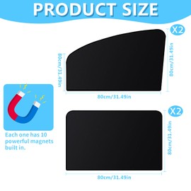 Pack of 4 Magnetic Car Sun Protection, Sun Protection Car Curtain with UV Protection, Privacy Screen Car, Car Window Blackout, Sun Protection Car Children Universal for Car, Truck, SUV (Black)