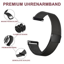 Mugust Armband Kompatibel mit Garmin Vivoactive 4 45mm / Garmin Venu 2 Armband, 22mm Edelstahl Mesh Metall Uhrenarmband mit Magnet für Forerunner 255 Music 46mm Ersatzband (Schwarz)