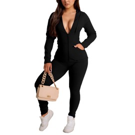 YeGine Women 2 Piece Outfits Long Sleeve Tracksuit Bodycon Matching Sets Hoodie Jacket Jogging Suit Black S