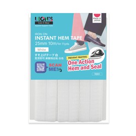 LEONIS Polyester Iron-On Hem Clothing Tape 1inch x 11yd (25mm x 10m) WHITE [ 78001 ]